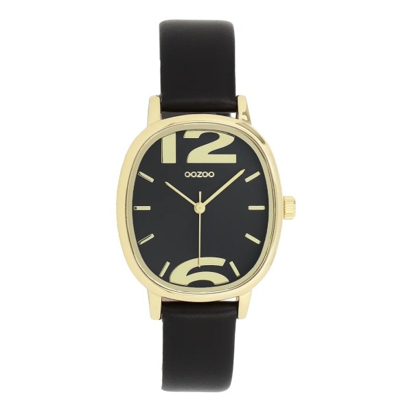 Montre OOZOO femme en cuir noir et or
