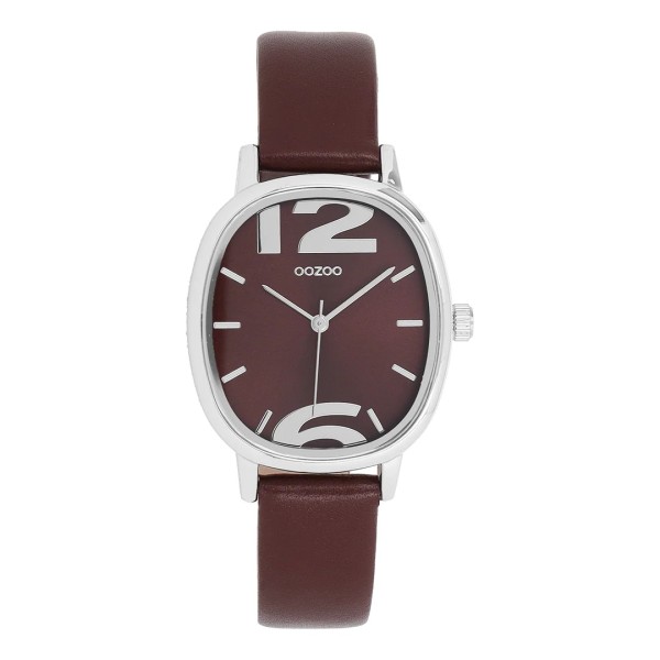 Montre OOZOO femme en cuir bordeaux et argenté