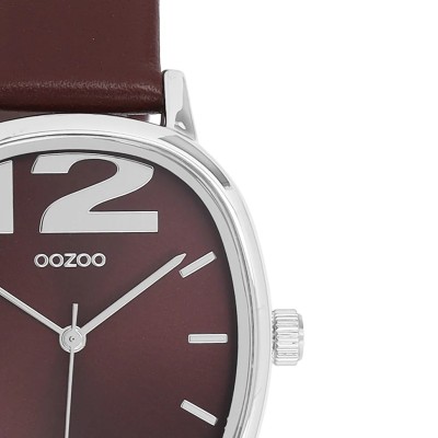 Montre OOZOO femme en cuir bordeaux et argenté