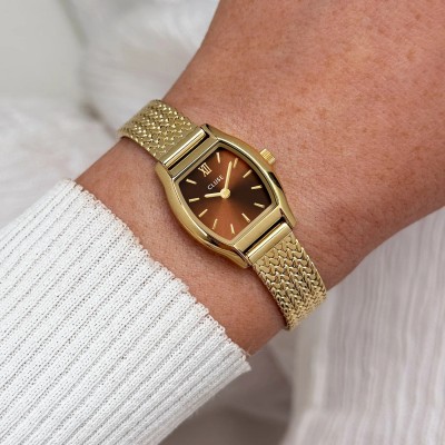 Montre CLUSE Tonnette Mini dorée cadran marron