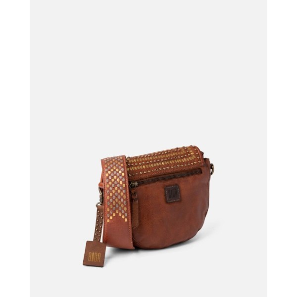 Sac BIBA Lovington bandoulière en cuir camel clouté