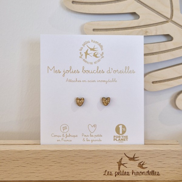LES PETITES HIRONDELLES - Boucles d'oreilles Coeur - Doré