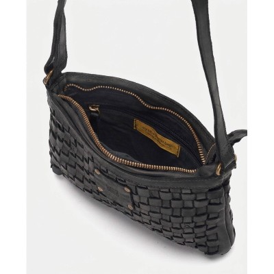Sac BIBA Kansas Mini bandoulière en cuir tressé noir