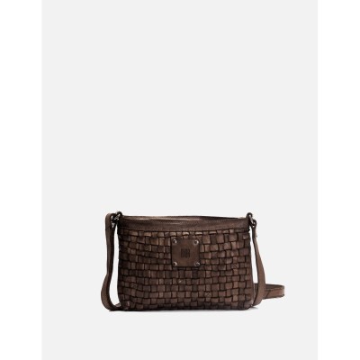 Sac BIBA Kansas Mini bandoulière en cuir tressé marron