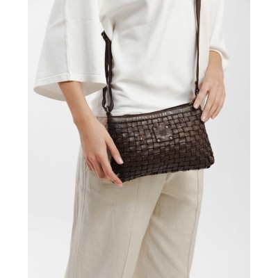 Sac BIBA Kansas Mini bandoulière en cuir tressé marron