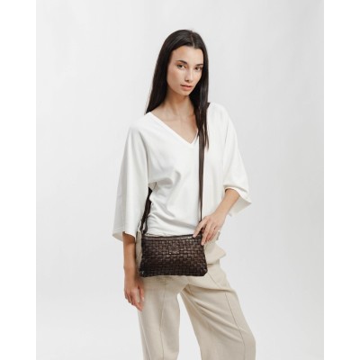 Sac BIBA Kansas Mini bandoulière en cuir tressé marron