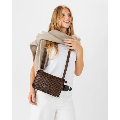 Sac BIBA Kansas à rabat en cuir tressé marron