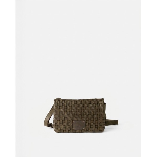 Sac BIBA Kansas à rabat en cuir tressé kaki