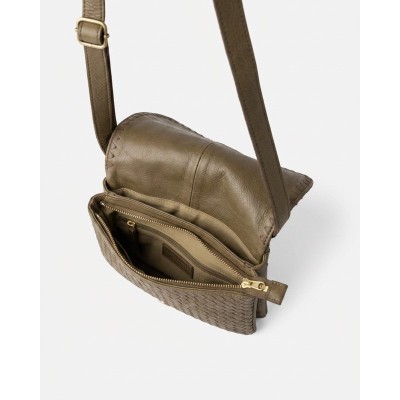 Sac BIBA Kansas à rabat en cuir tressé kaki