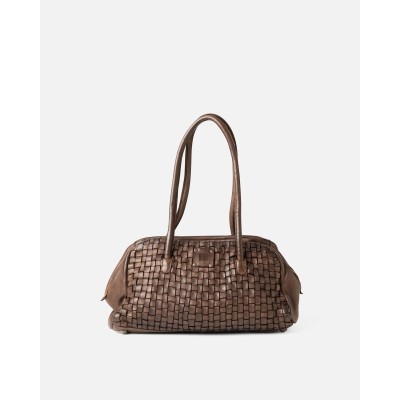 Sac BIBA Kansas baguette en cuir tressé marron