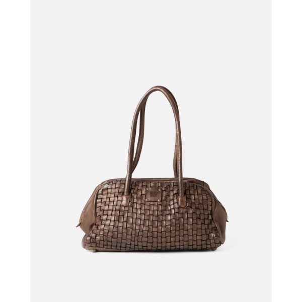 Sac BIBA Kansas baguette en cuir tressé marron
