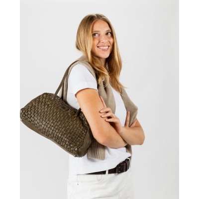 Sac BIBA Kansas baguette en cuir tressé marron