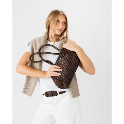 Sac BIBA Kansas baguette en cuir tressé marron