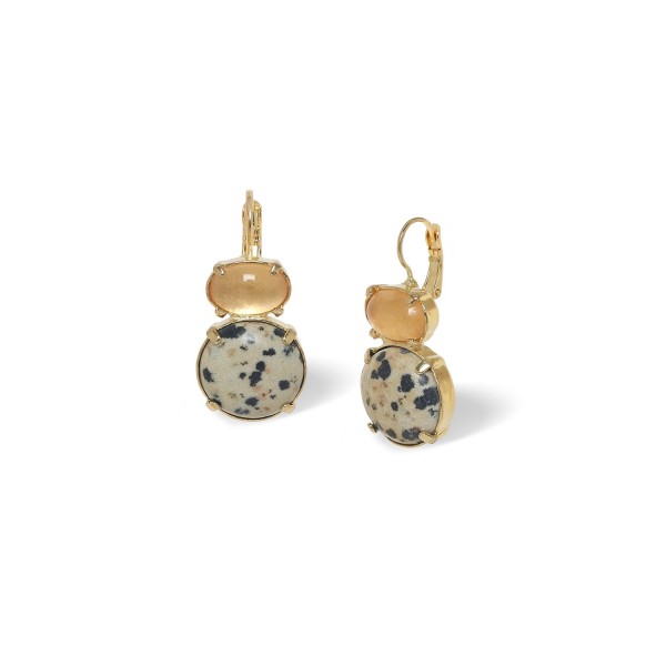 Boucles d’oreilles Kinshasa Nature Bijoux en jaspe dalmatien et Capiz