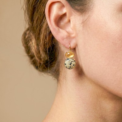 Boucles d’oreilles Kinshasa Nature Bijoux en jaspe dalmatien et Capiz