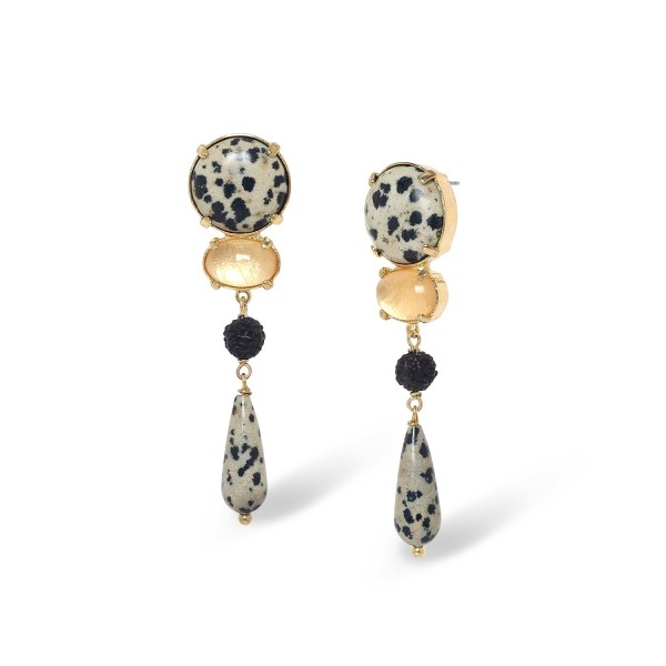 Boucles d’oreilles Kinshasa Nature Bijoux poussoir goutte en jaspe dalmatien