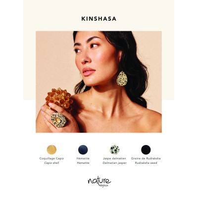 Boucles d’oreilles Kinshasa Nature Bijoux poussoir goutte en jaspe dalmatien