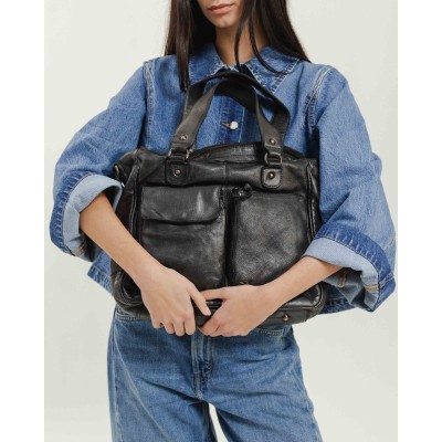 Sac BIBA Keno noir en cuir de vachette nacré