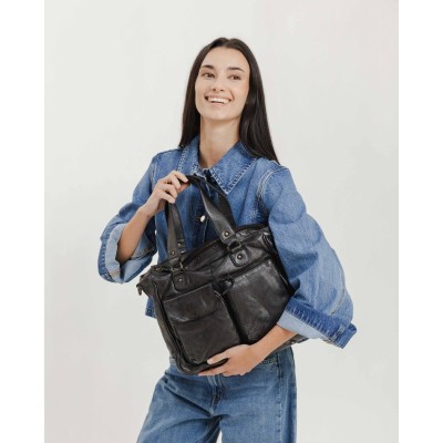 Sac BIBA Keno noir en cuir de vachette nacré