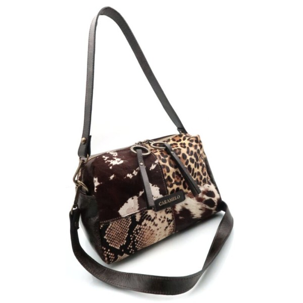 Sac CARAMELO Pia bandoulière en cuir imprimé animalier