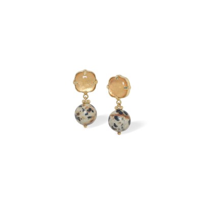 Boucles d’oreilles Kinshasa Nature Bijoux en jaspe dalmatien et Capiz