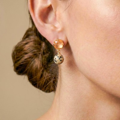 Boucles d’oreilles Kinshasa Nature Bijoux en jaspe dalmatien et Capiz