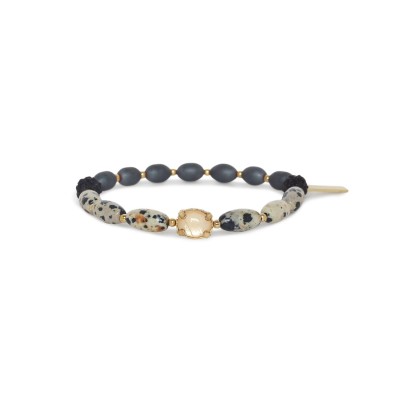 Bracelet Kinshasa Nature Bijoux extensible en jaspe dalmatien et hématite