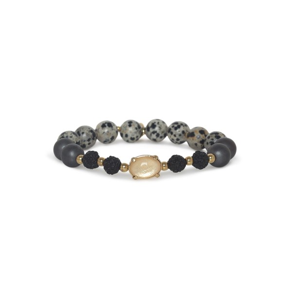 Bracelet Kinshasa Nature Bijoux extensible en jaspe dalmatien et Rudraksha