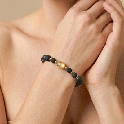 Bracelet Kinshasa Nature Bijoux extensible en jaspe dalmatien et Rudraksha