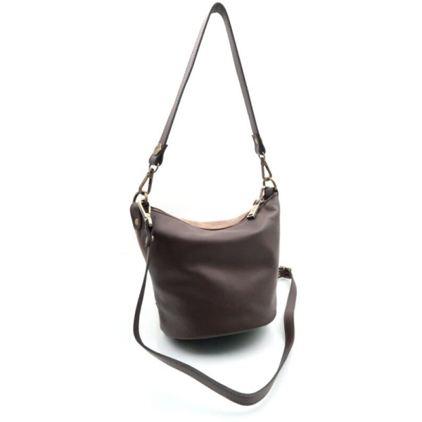 Sac CARAMELO Palmira taupe en cuir et boucle dorée