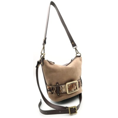 Sac CARAMELO Palmira taupe en cuir et boucle dorée