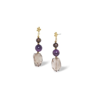 Boucles d'oreilles NATURE Belle de Nuit en quartz fumé et améthyste