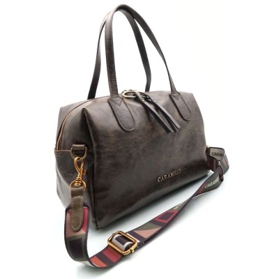 Sac CARAMELO Piper en cuir marron avec bandoulière fantaisie