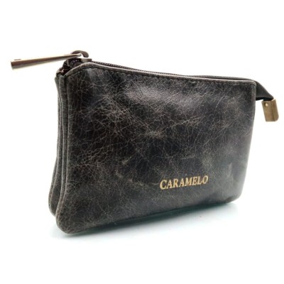 Porte-monnaie CARAMELO Piper en cuir noir patiné