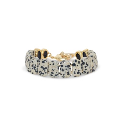 Bracelet Kinshasa Nature Bijoux ajustable en jaspe dalmatien et Rudraksha