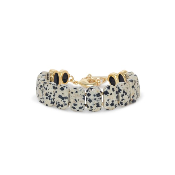 Bracelet Kinshasa Nature Bijoux ajustable en jaspe dalmatien et Rudraksha