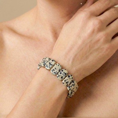 Bracelet Kinshasa Nature Bijoux ajustable en jaspe dalmatien et Rudraksha