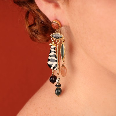 TARATATA bijoux Boucles d'oreilles Puces Zebra. TARATATA bijoux Boucles d'oreilles Puces Zebra.