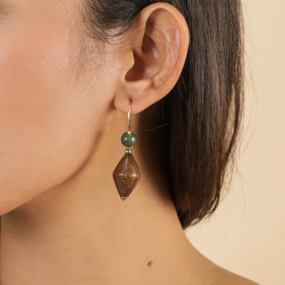 NATURE bijoux Dormeuses Aventurine.