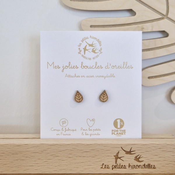 LES PETITES HIRONDELLES - Boucles d'Oreilles en bois - Feuilles
