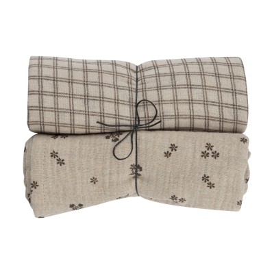 WOOLY ORGANIC - Lot 2 langes en mousseline - Gray carreaux
