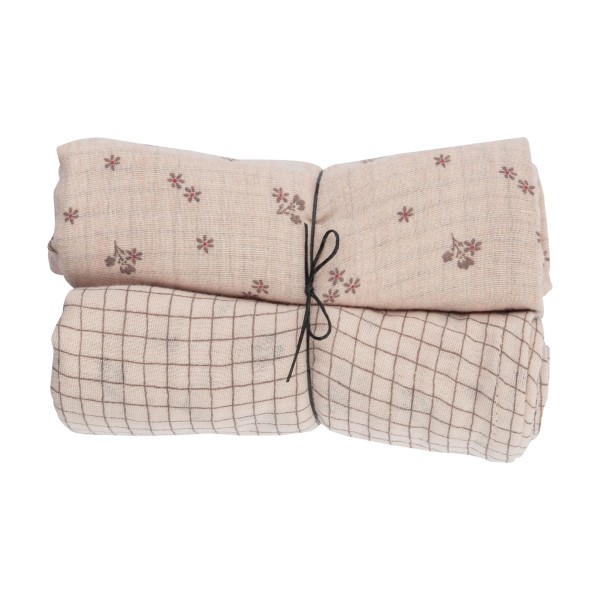 WOOLY ORGANIC - Lot 2 langes en mousseline - Pink carreaux