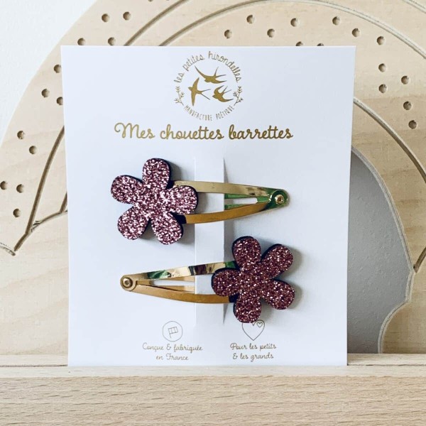 LES PETITES HIRONDELLES - Barrettes doubles fleurs - Rose