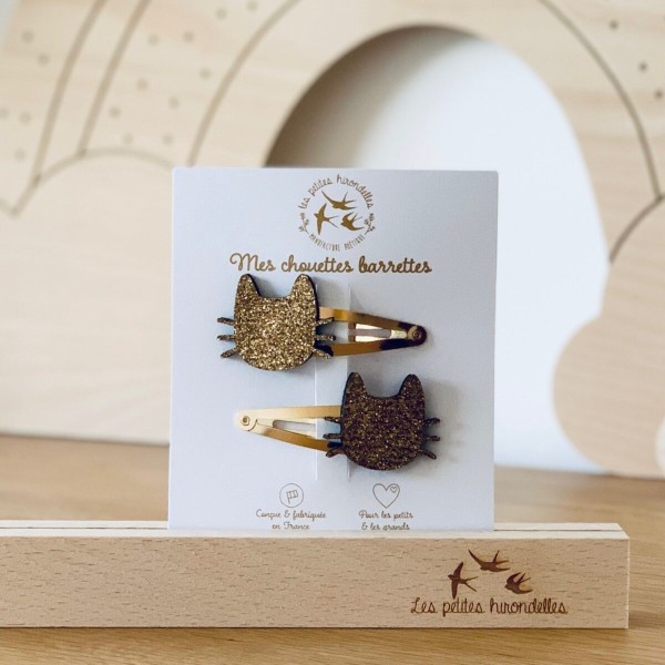 LES PETITES HIRONDELLES - Barrettes doubles chats moustaches - Doré