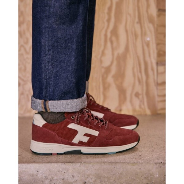 FAGUO - Baskets Suède Olive - Rouge bordeaux