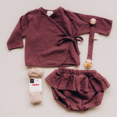 WOOLY ORGANIC - Veste enveloppante en mousseline - Prune WOOLY ORGANIC - Veste enveloppante en mousseline - Prune