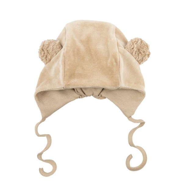 WOOLY ORGANIC - Bonnet en velours oreilles Teddy - Savane