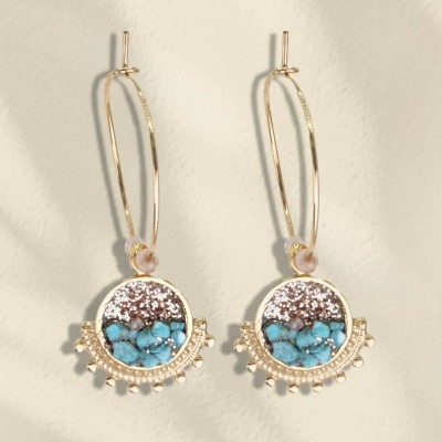 LOETMA Boucles d’oreilles Créoles Jasmine Turquoise. LOETMA Boucles d’oreilles Créoles Jasmine Turquoise.