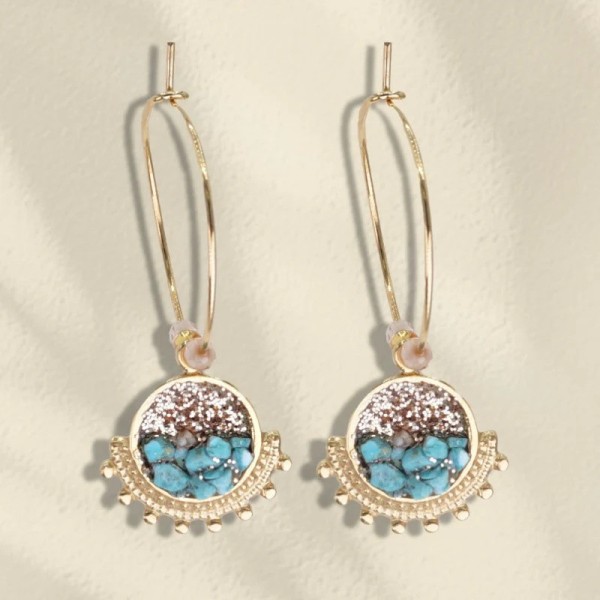 LOETMA Boucles d’oreilles Créoles Jasmine Turquoise.