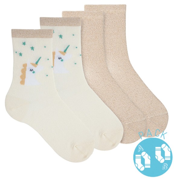CONDOR - Pack chaussettes licorne &1 fil brillant - Ecru